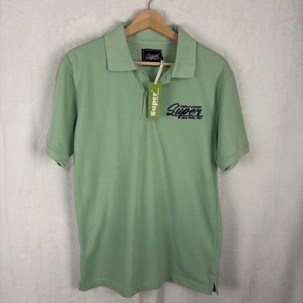 Super Triple Goose New York 1981 Men Green Polo Shirt Size Medium NWT
